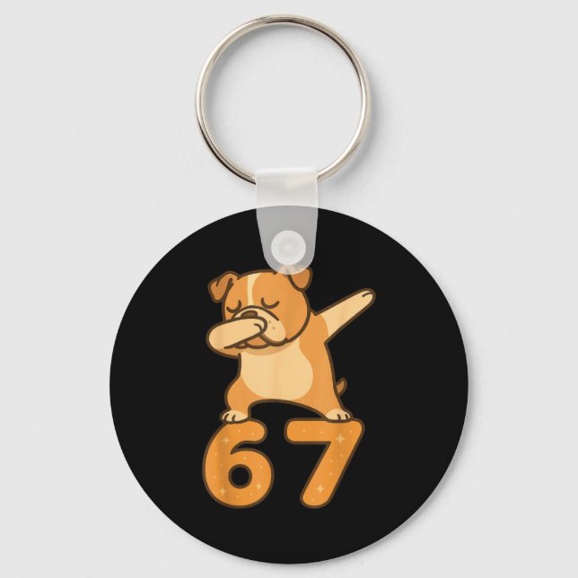 English Bulldog Dog 67 Meme Six Seven Funny Dabbin Schlüsselanhänger (Vorderseite)