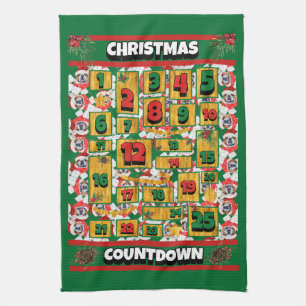 English Bulldog Dog Countdown Weihnachtsfest Adven Geschirrtuch