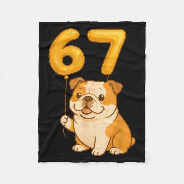 English Bulldog Dog Funny 67 Meme Six Seven Balloo Fleecedecke (Vorderseite)