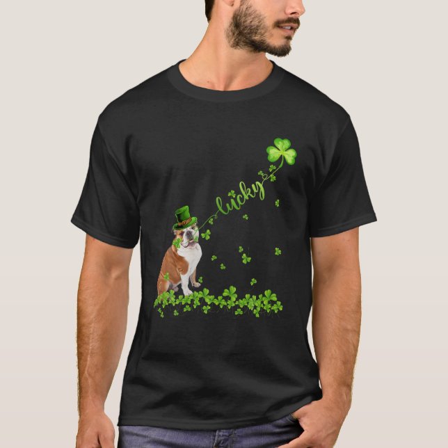 English Bulldog Dog Funny Kleeblatt St. Patrick's  T-Shirt (Vorderseite)