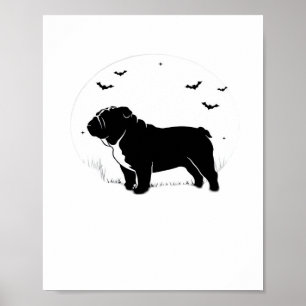 English Bulldog Dog - Halloween Moon Silhouette Ov Poster