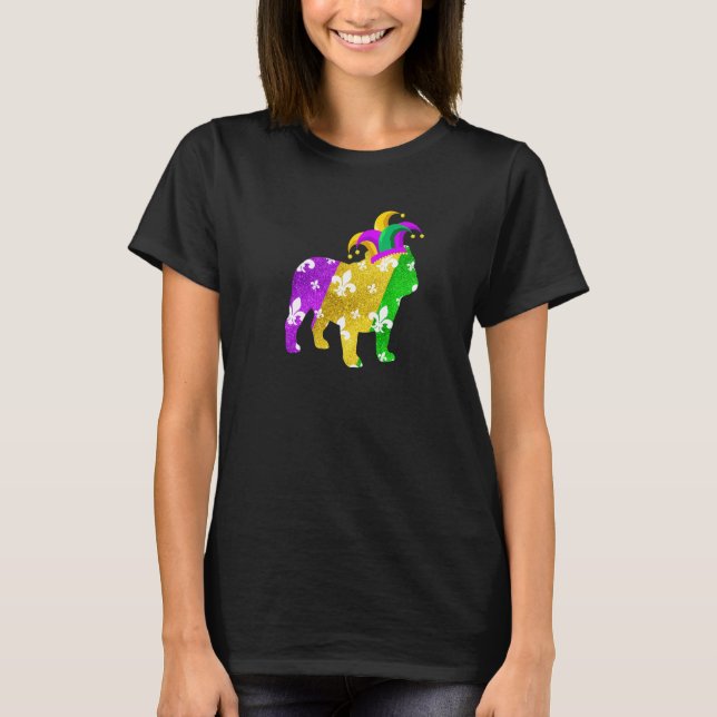 English Bulldog Dog Mardi Gras Carnivals Funny Pup T-Shirt (Vorderseite)
