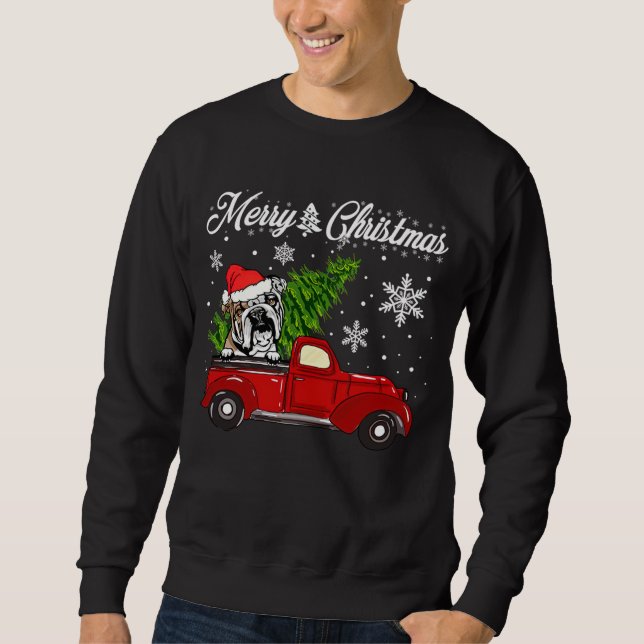 English Bulldog Dog Riding Red Truck Christmas Dec Sweatshirt (Vorderseite)