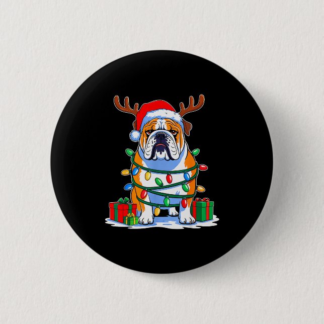 English Bulldog Dog Tree Christmas Lights Funny Xm Button (Vorderseite)