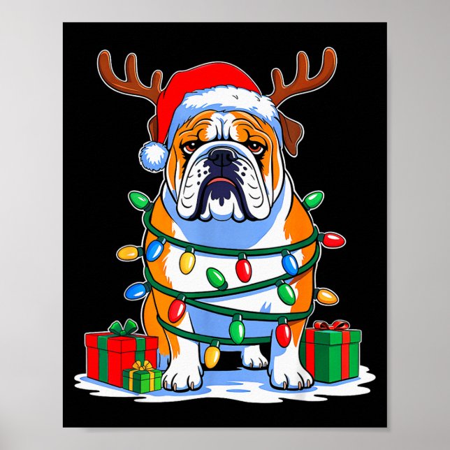 English Bulldog Dog Tree Christmas Lights Funny Xm Poster (Vorne)