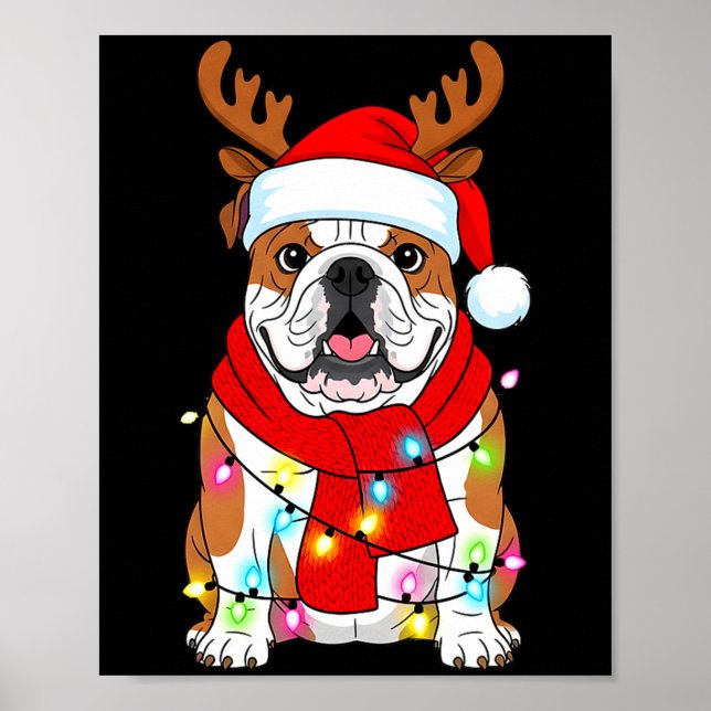 English Bulldog Dog Tree Christmas Lights Xmas Paj Poster (Vorne)