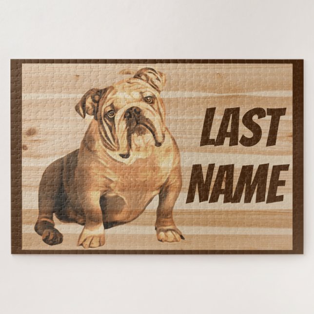 English Bulldog dog wood Rustic (Horizontal)