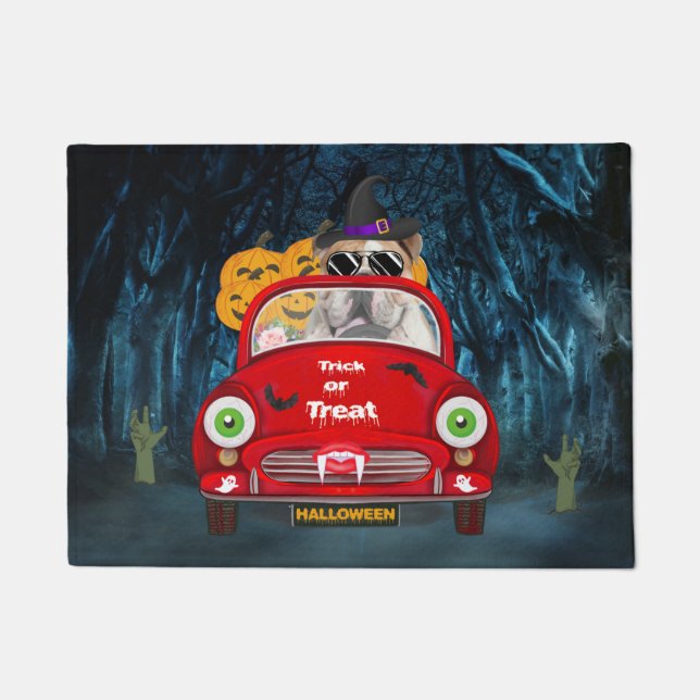 English Bulldog Driving Car Beängstigend Halloween Fußmatte (Vorderseite)