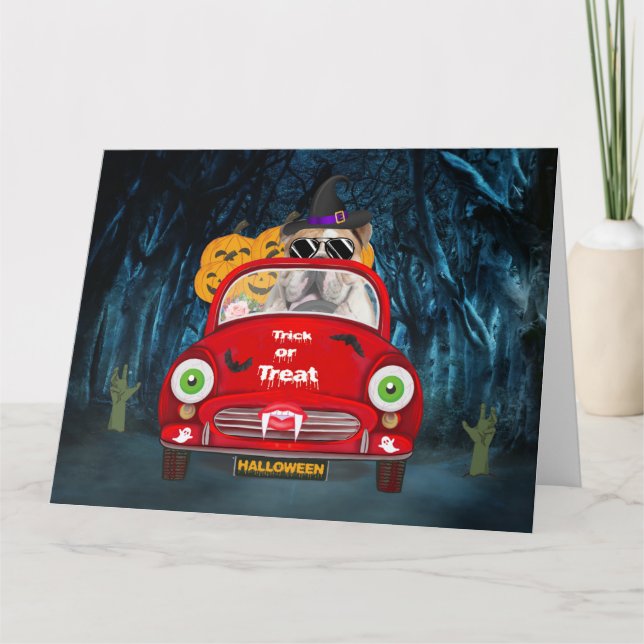 English Bulldog Driving Car Beängstigend Halloween Karte (Vorderseite)