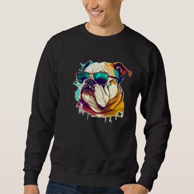 English Bulldog Face with Sunglasses Sweatshirt (Vorderseite)