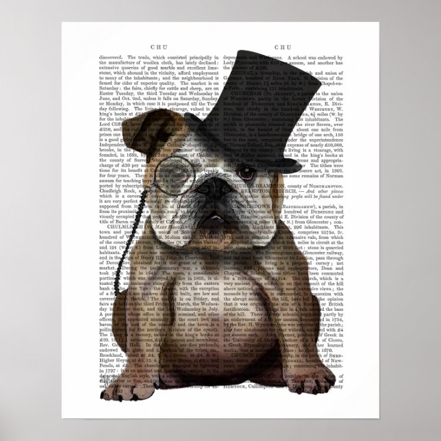 English Bulldog, Formal Hound und Hat Poster (Vorne)