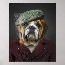 English Bulldog French Hat Pipe Poster