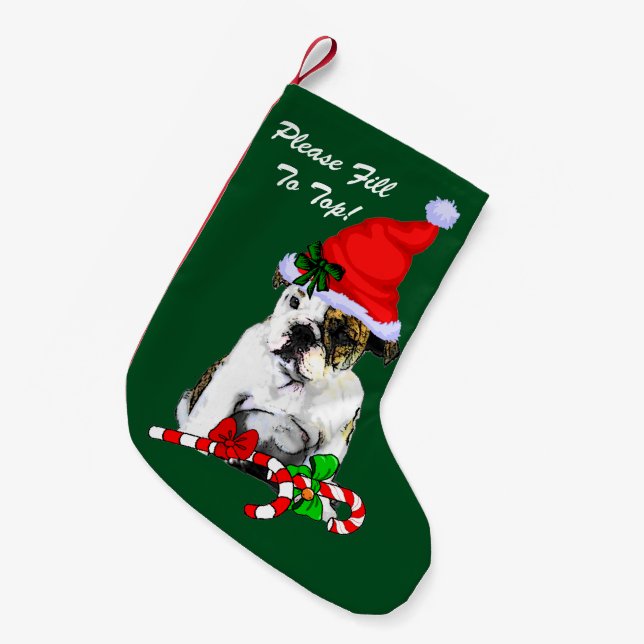 English Bulldog Frohe Weihnachten Kleiner Weihnachtsstrumpf (Vorderansicht (hängend))
