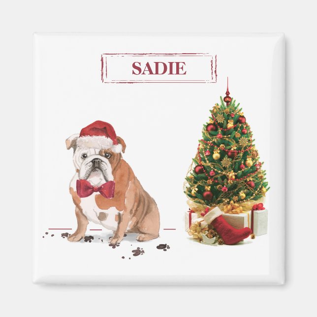 English Bulldog Funny Christmas Dog mit Baum Magnet (Vorne)
