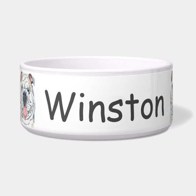 English Bulldog Funny lächelnd Hund Personalisiert Napf (Links)