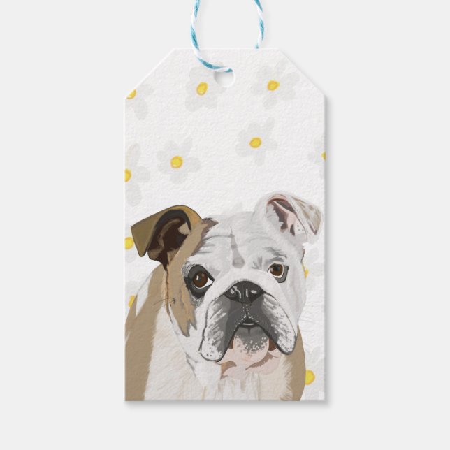 English Bulldog gegen Daisies Geschenkanhänger (Vorderseite)
