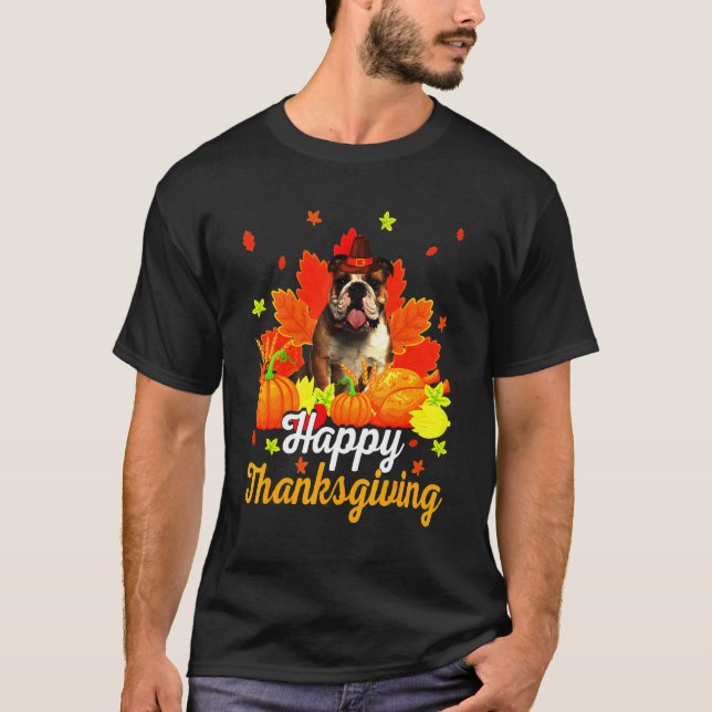 English Bulldog Happy Thanksgiving T-Shirt (Vorderseite)