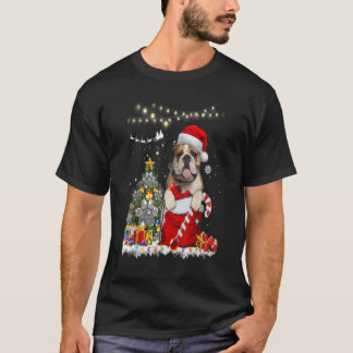 English Bulldog Hat Santa Lights Christmas Ornamen T-Shirt