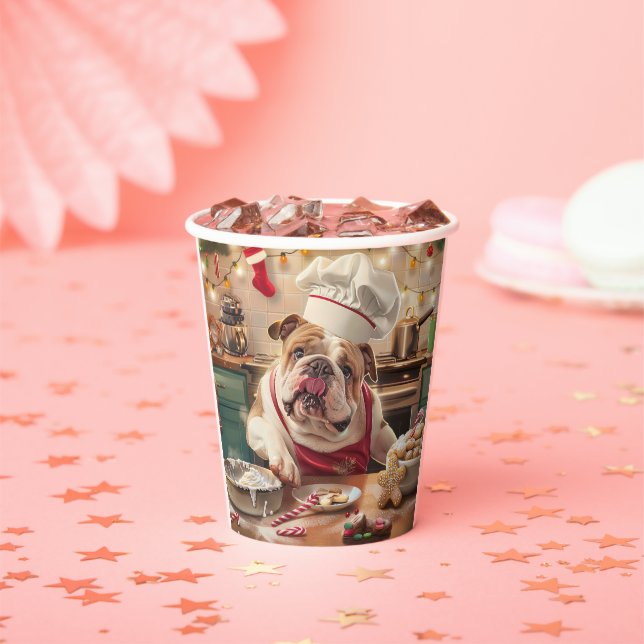 English Bulldog Holiday Baking: Festliche Weihnach Pappbecher (Insitu)