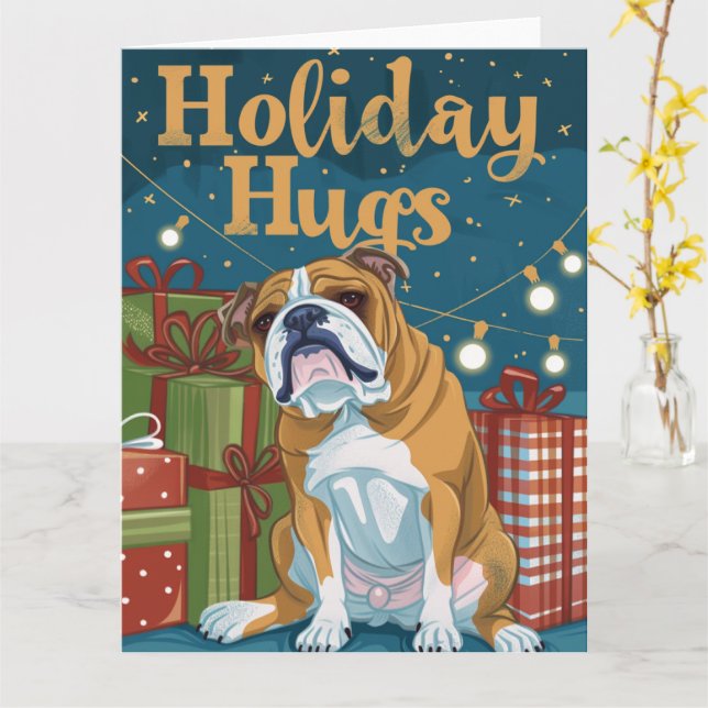 English Bulldog Holiday Hugs Lights Karte (Gelbe Blume)