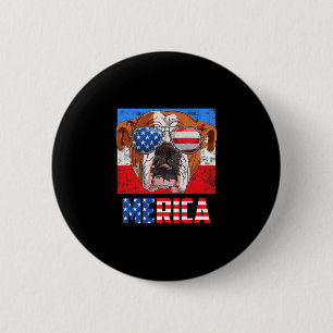 English Bulldog Hund 4. Juli American Flag Meri Button