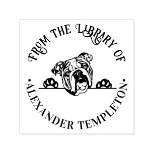 English Bulldog Hund Face Round Library Name Permastempel