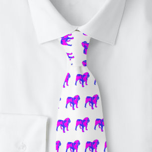 English Bulldog Hund Niedlich Pink Silhouette Weiß Krawatte