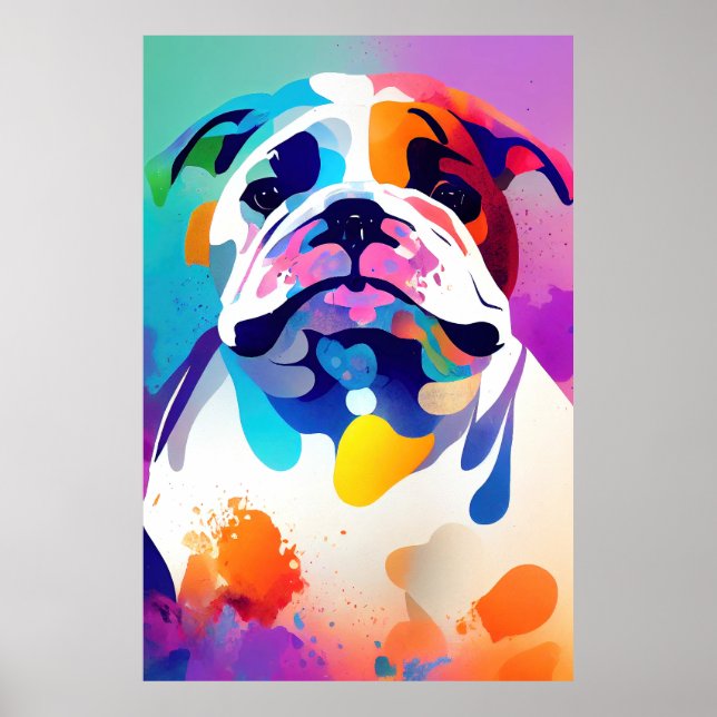 English Bulldog Hund Wild Nature Animal Painting Poster (Vorne)