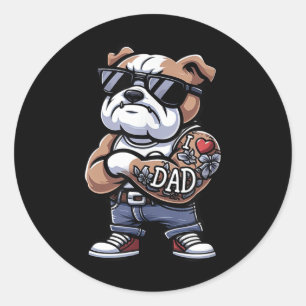 English Bulldog I Liebe Vater Funny Dog Tattoo Runder Aufkleber