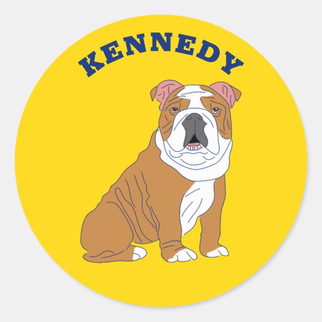 English Bulldog Illustration Personalisiert Runder Aufkleber (Vorderseite)