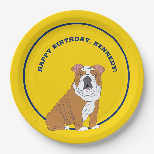 English Bulldog Illustration Personalisiertes Part Pappteller (Vorderseite)