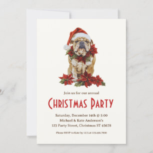 English Bulldog in a Weihnachtsmannmütze Dog Weihn Einladung