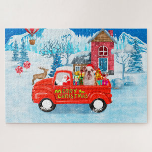 English Bulldog in Christmas Delivery Truck Schnee