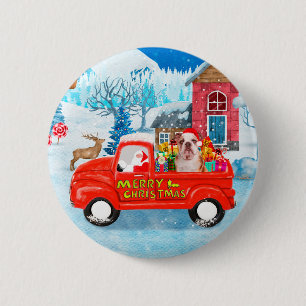 English Bulldog in Christmas Delivery Truck Schnee Button