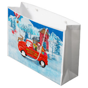 English Bulldog in Christmas Delivery Truck Schnee Große Geschenktüte