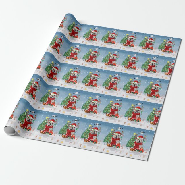English Bulldog in Snow mit Weihnachtsgeschenken Geschenkpapier (Ungerollt)