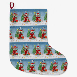 English Bulldog in Snow mit Weihnachtsgeschenken Großer Weihnachtsstrumpf