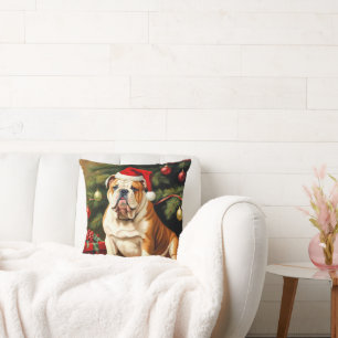 English Bulldog in Weihnachtsmannmütze, Kissen