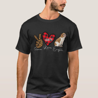 English Bulldog Kariert Peace Liebe Niedlich Dog T-Shirt
