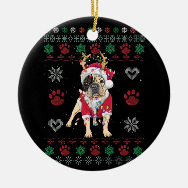 English Bulldog Lights Weihnachten Keramik Ornament (Vorne)