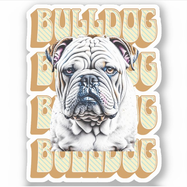 English Bulldog mit Retro-Schriftart Aufkleber (Vorderseite)