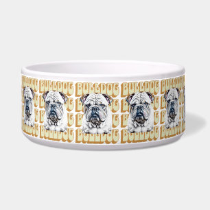 English Bulldog mit Retro-Schriftart Napf