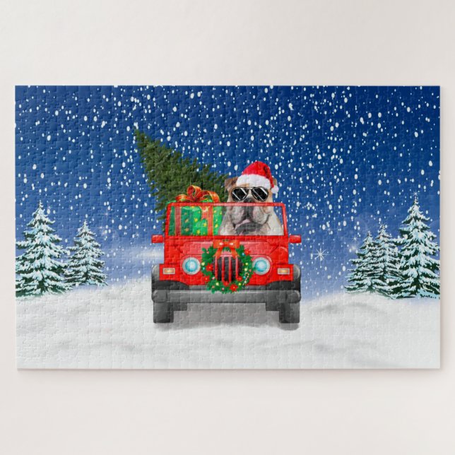 English Bulldog mit Weihnachtsgeschenken (Horizontal)