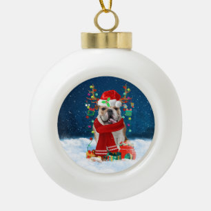 English Bulldog mit Weihnachtsgeschenken Keramik Kugel-Ornament