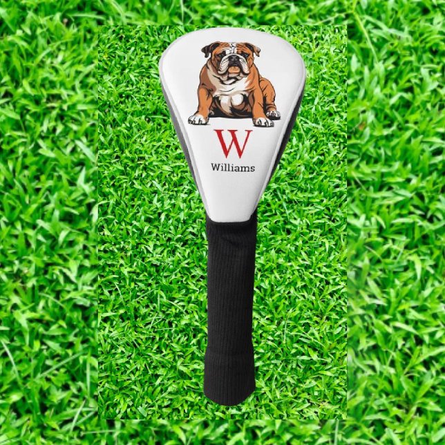 English Bulldog Monogram Golf Headcover (Show off your love for English Bulldogs on the golf course with our stylish monogram golf head cover)