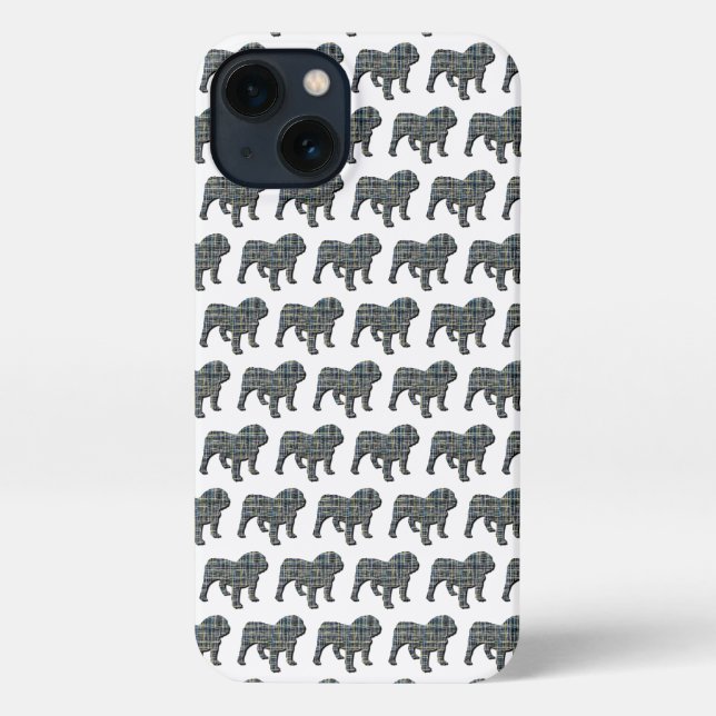English Bulldog Niedlich Dog Silhouette Grid White iPhone Hülle (Rückseite)