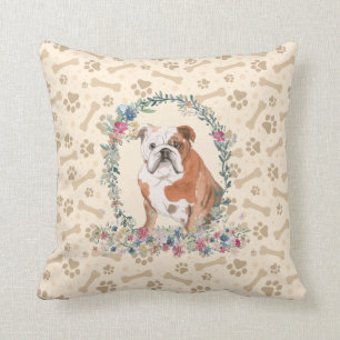English Bulldog Paw Print & Floral Niedlich Kissen