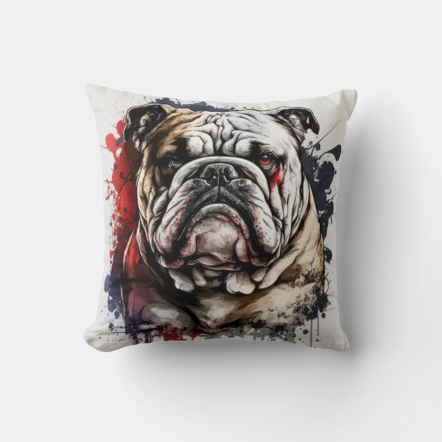 English Bulldog Portrait Animal Painting Pet Dog Kissen (Vorderseite)