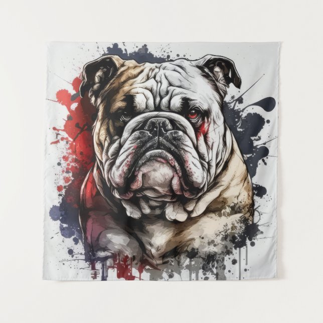 English Bulldog Portrait Animal Painting Pet Dog Wandteppich (Vorderseite)