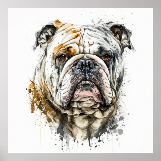 English Bulldog Portrait Animal Painting Wildlife Poster (Vorne)